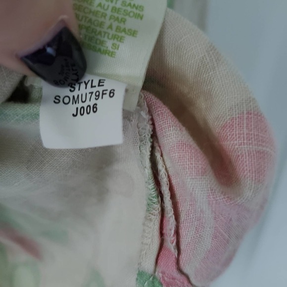 Sigrid Olsen Pastel Floral Linen Button Front Blouse L Boho Norm Core Classic - Picture 9 of 10